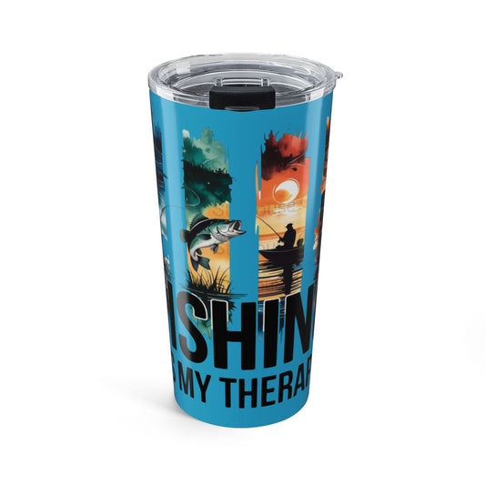 Fishing Therapy Tumbler 20oz | Fishing Scenes, Bass Graphic, Outdoor Drinkware