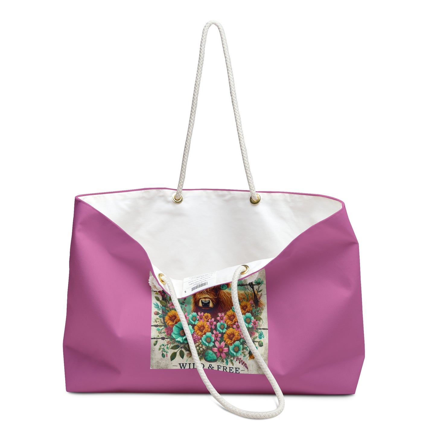 Highland Cow Floral Illustration Weekender Bag | Wild & Free Tote