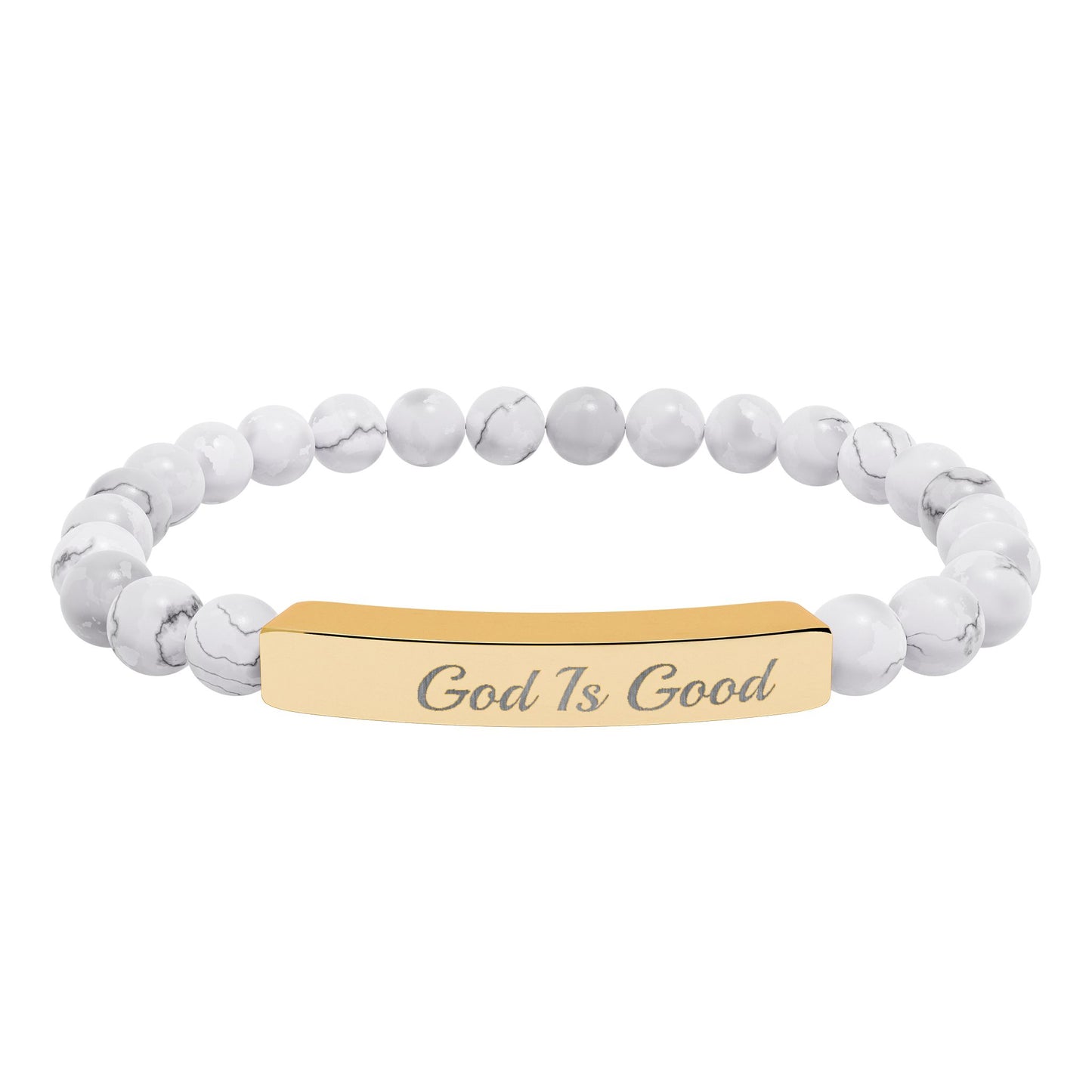 Engraved Natural Stone Stretch Bracelet — "Good Is Good" Bar