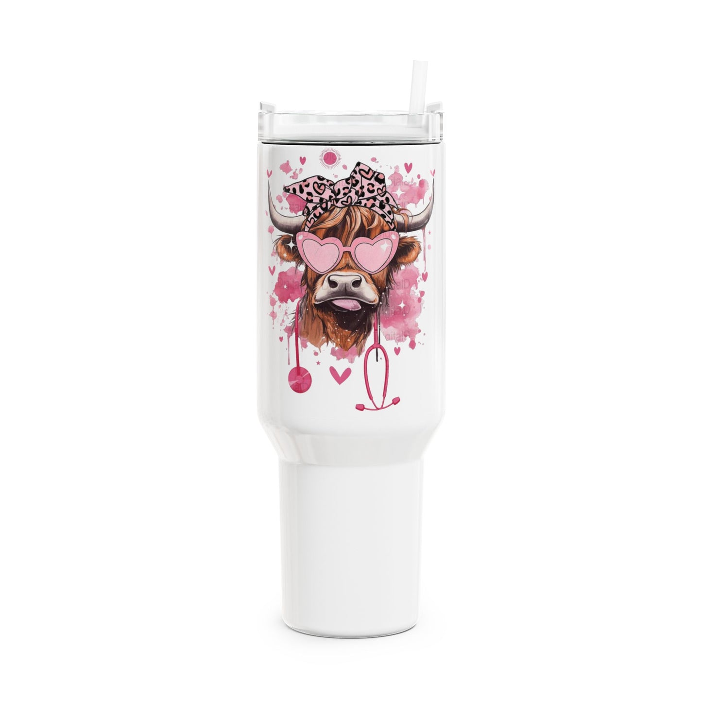 Cow with Heart Sunglasses Tumbler 40oz | Stainless Steel Travel Cup