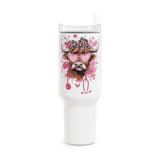 Cow with Heart Sunglasses Tumbler 40oz | Stainless Steel Travel Cup
