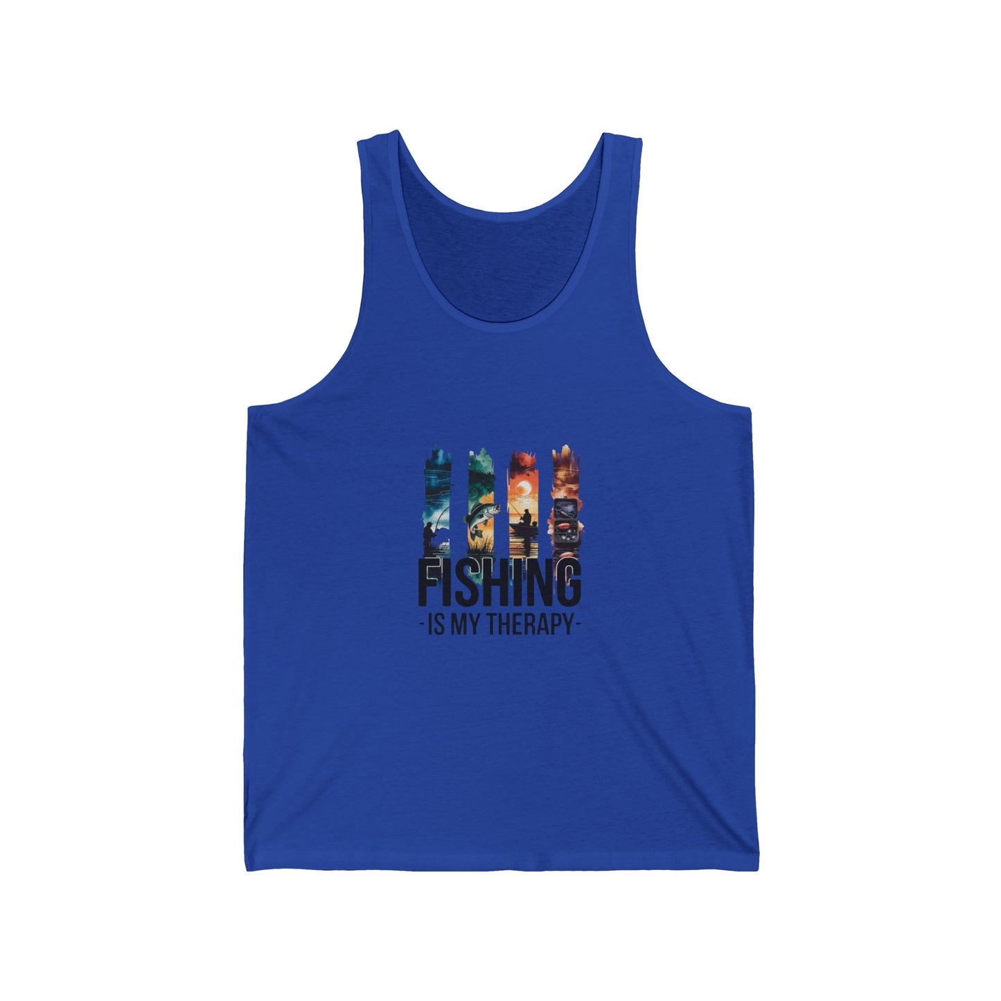 Fishing Is My Therapy tank top | fishing silhouette sunset design