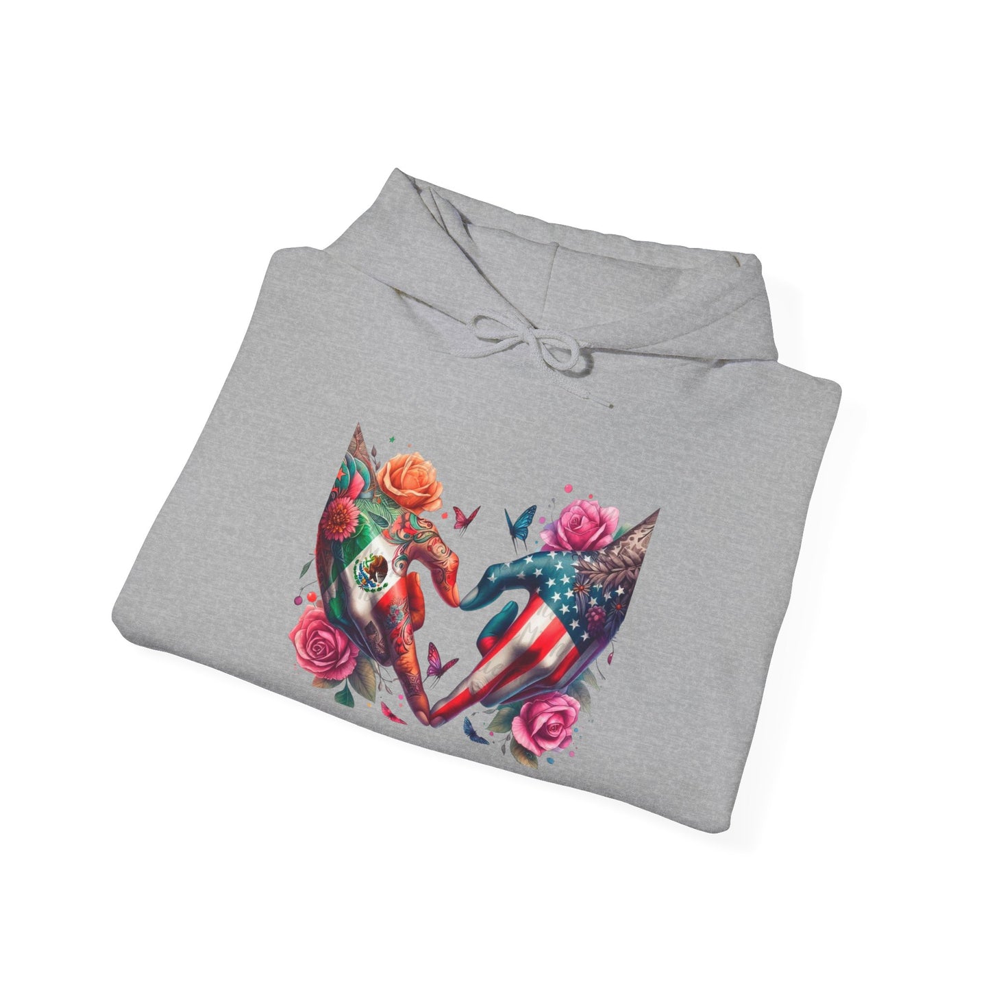 Rose and Butterfly Tattoo Hands Heart Hoodie | Colorful Heart Graphic