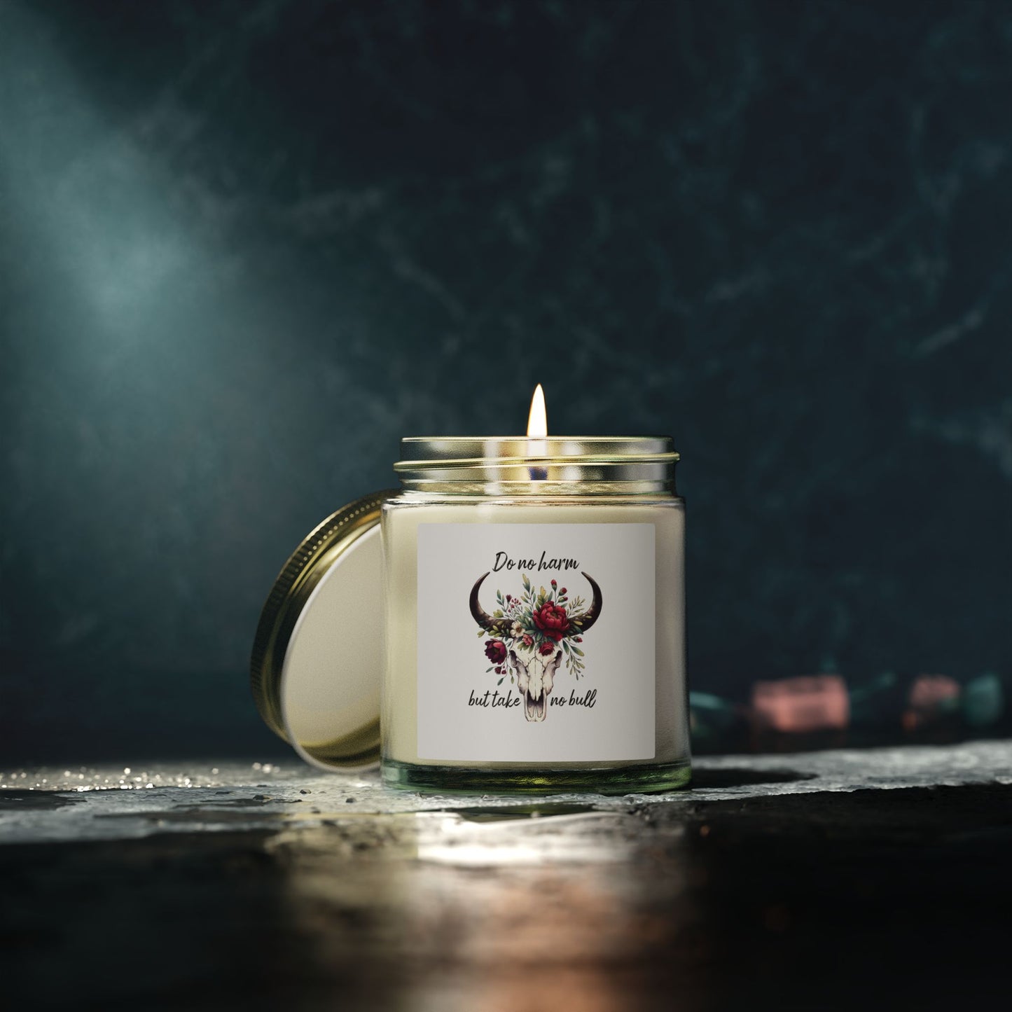 Floral Bull Skull Southwestern Cow Skull Candle | Scented Coconut Apricot Wax