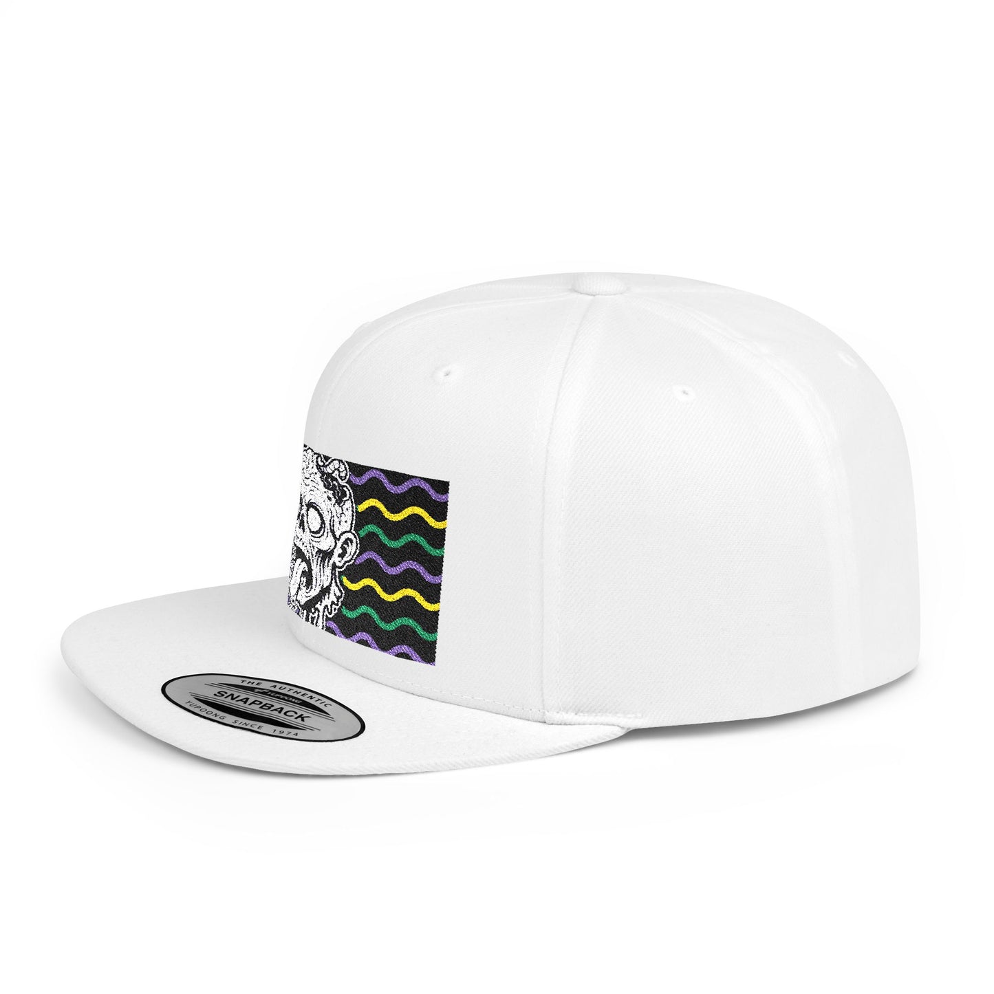 Zombie Wave Snapback Hat — Retro Neon Skull Flat-Bill Cap