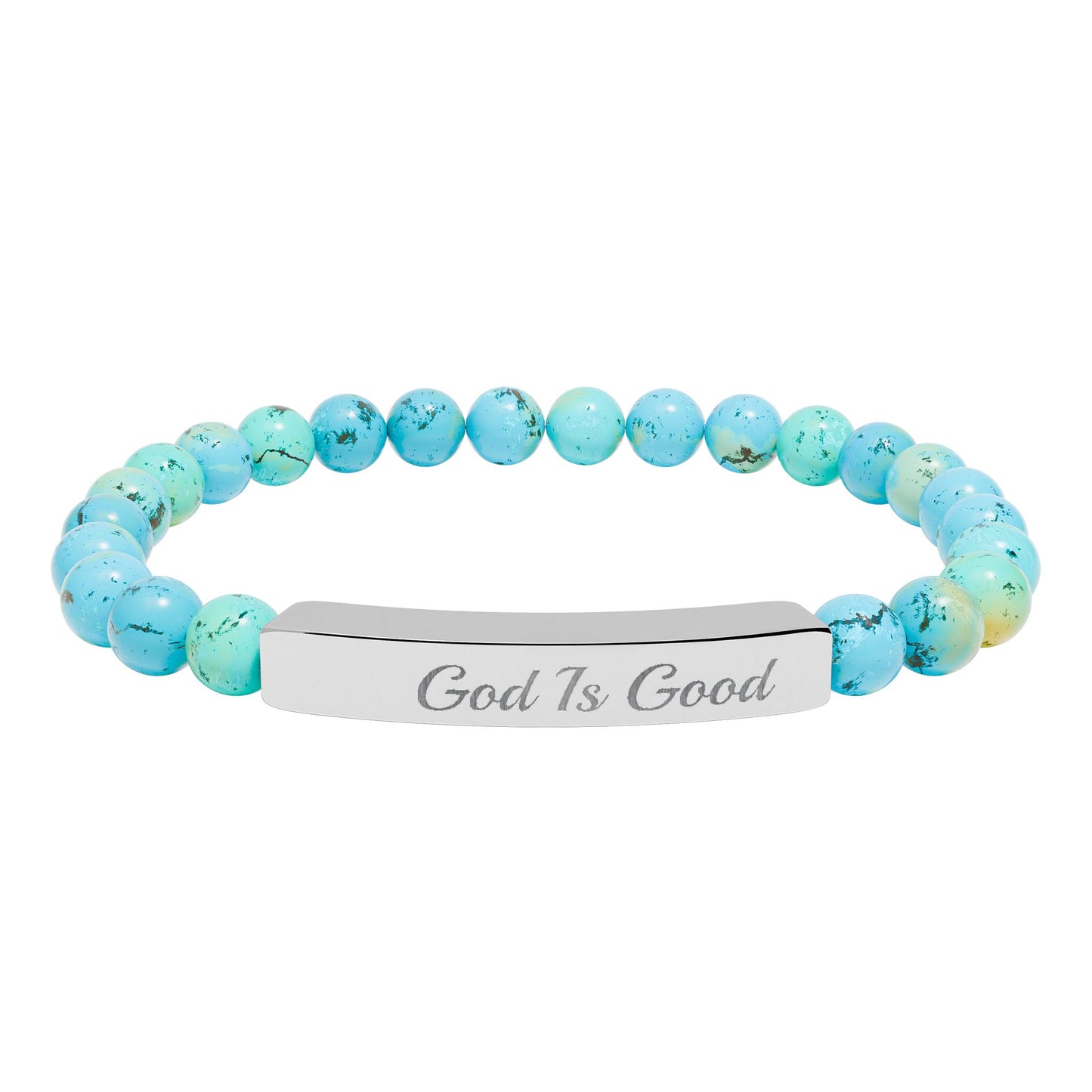 Engraved Natural Stone Stretch Bracelet — "Good Is Good" Bar