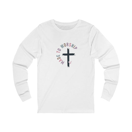 Made to Worship Long Sleeve Tee — Christian Cross Faith Shirt