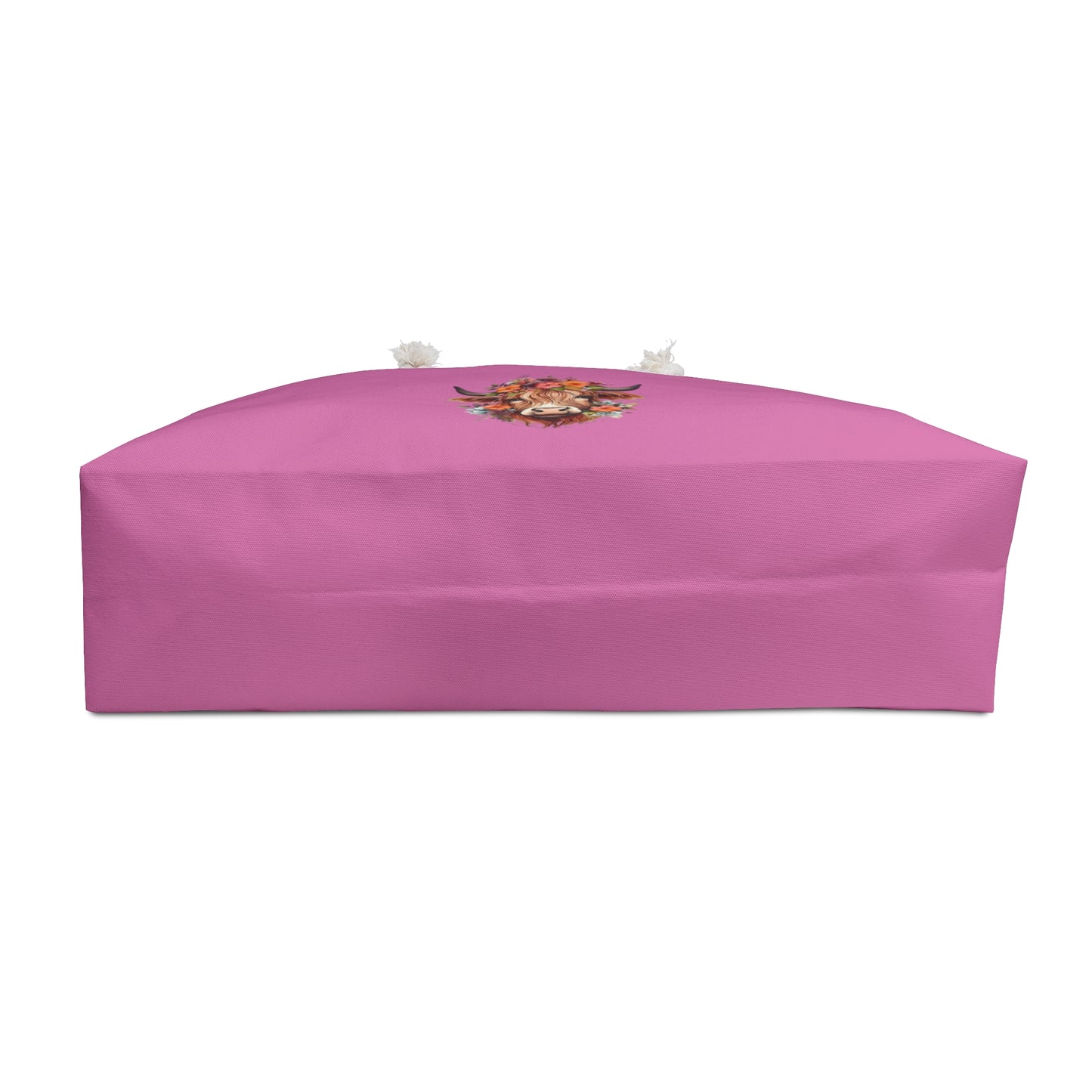 Floral Cow Weekender Bag — Pink Large Travel Tote with Boho Flower Horns