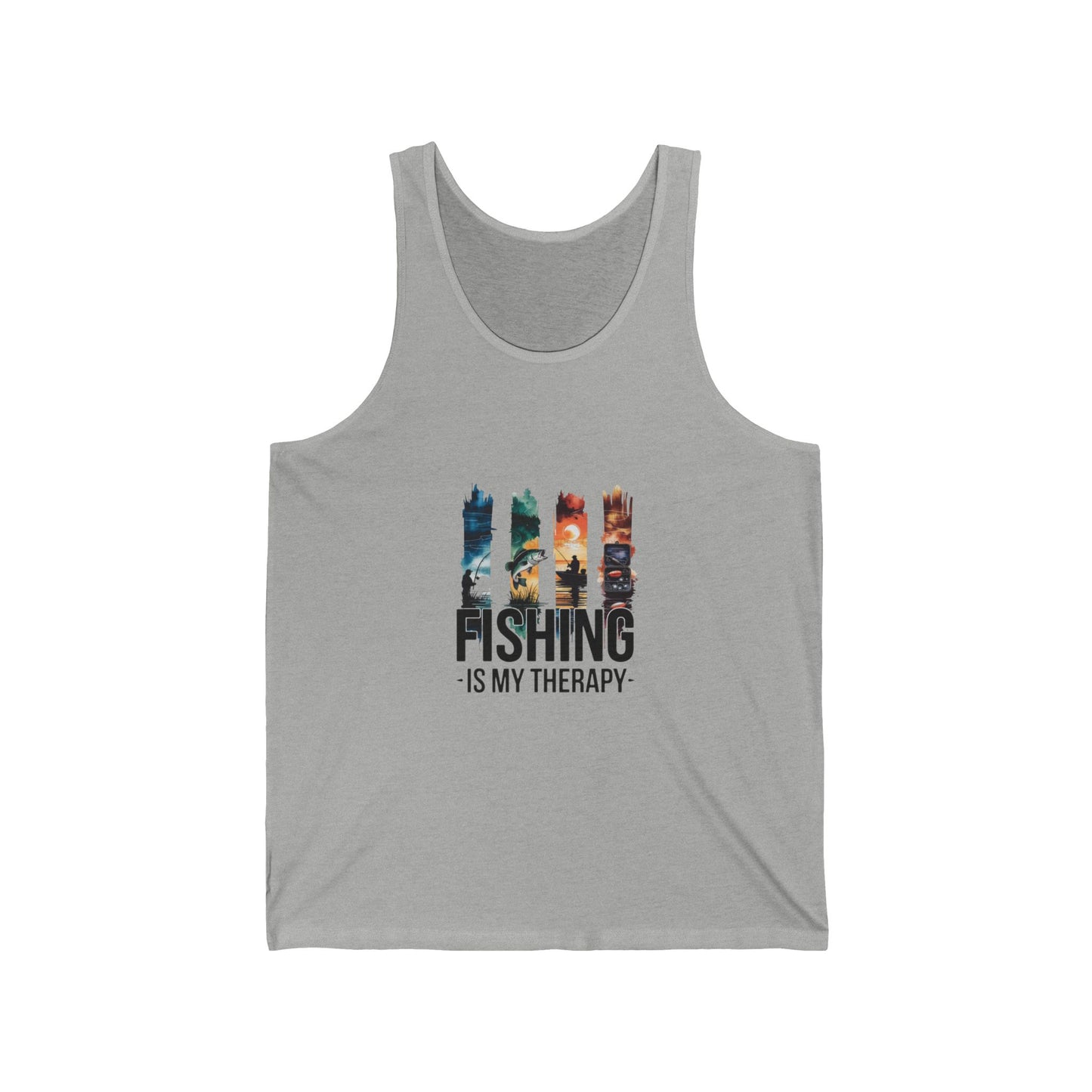 Fishing Is My Therapy tank top | fishing silhouette sunset design