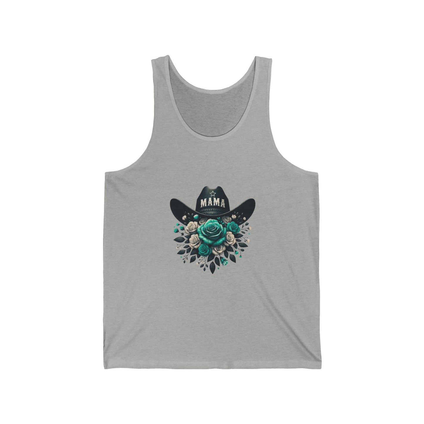 Mama Cowgirl Hat with Teal Rose Tank | Floral Western Mom Top