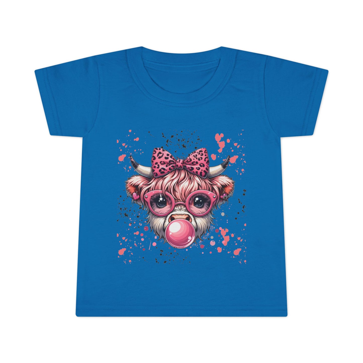 Bubblegum Cow toddler t-shirt | pink bow sunglasses playful farm animal