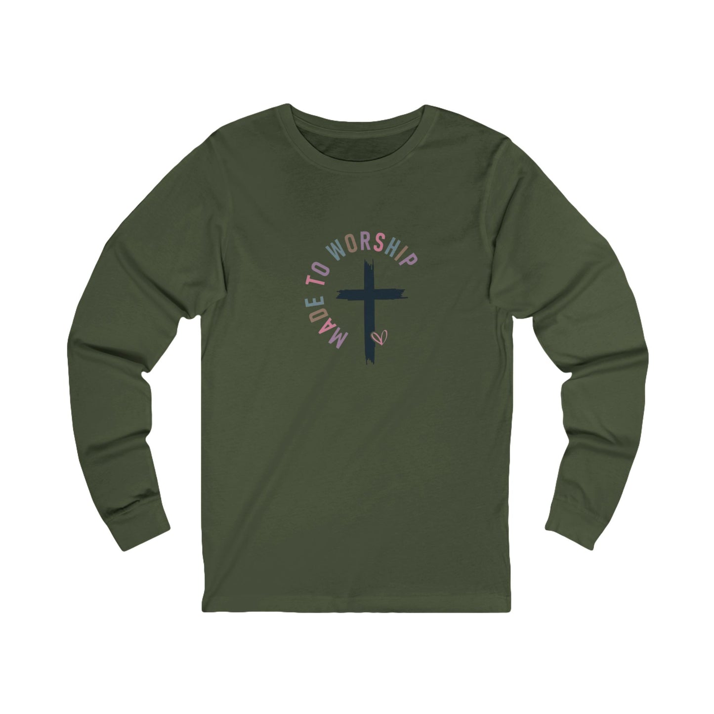Made to Worship Long Sleeve Tee — Christian Cross Faith Shirt