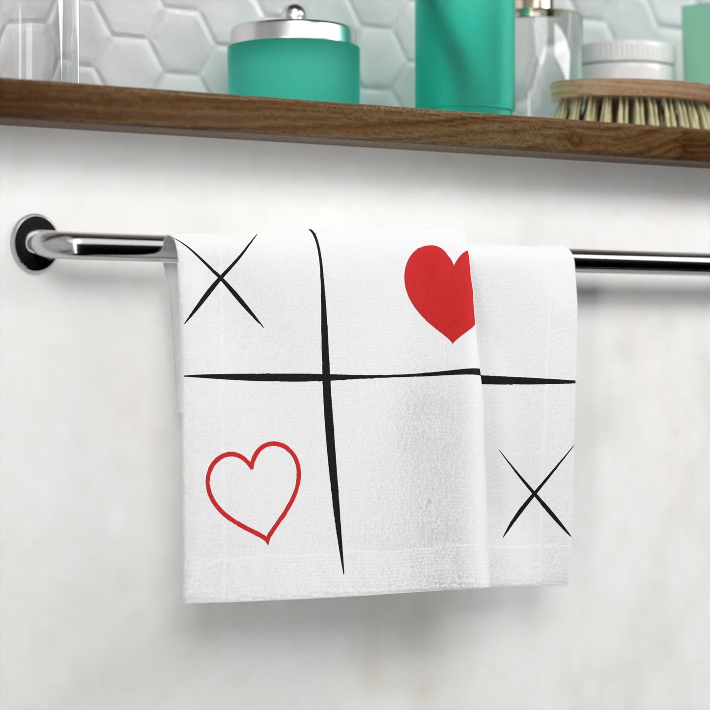 Tic Tac Toe Hearts Face Towel | Red Heart X O Pattern