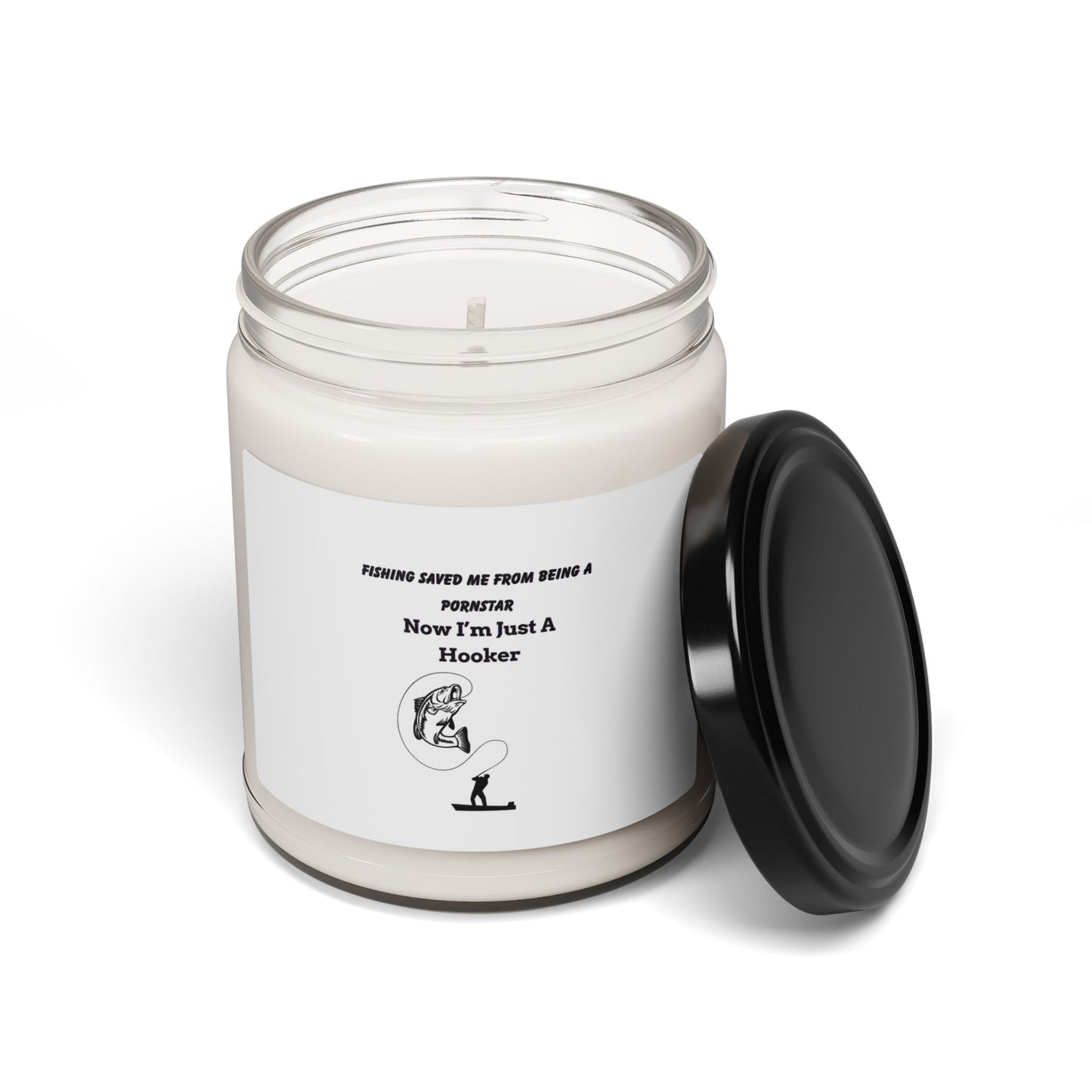 Funny Fishing Hooker Illustration Candle | Scented Soy Candle, 9oz