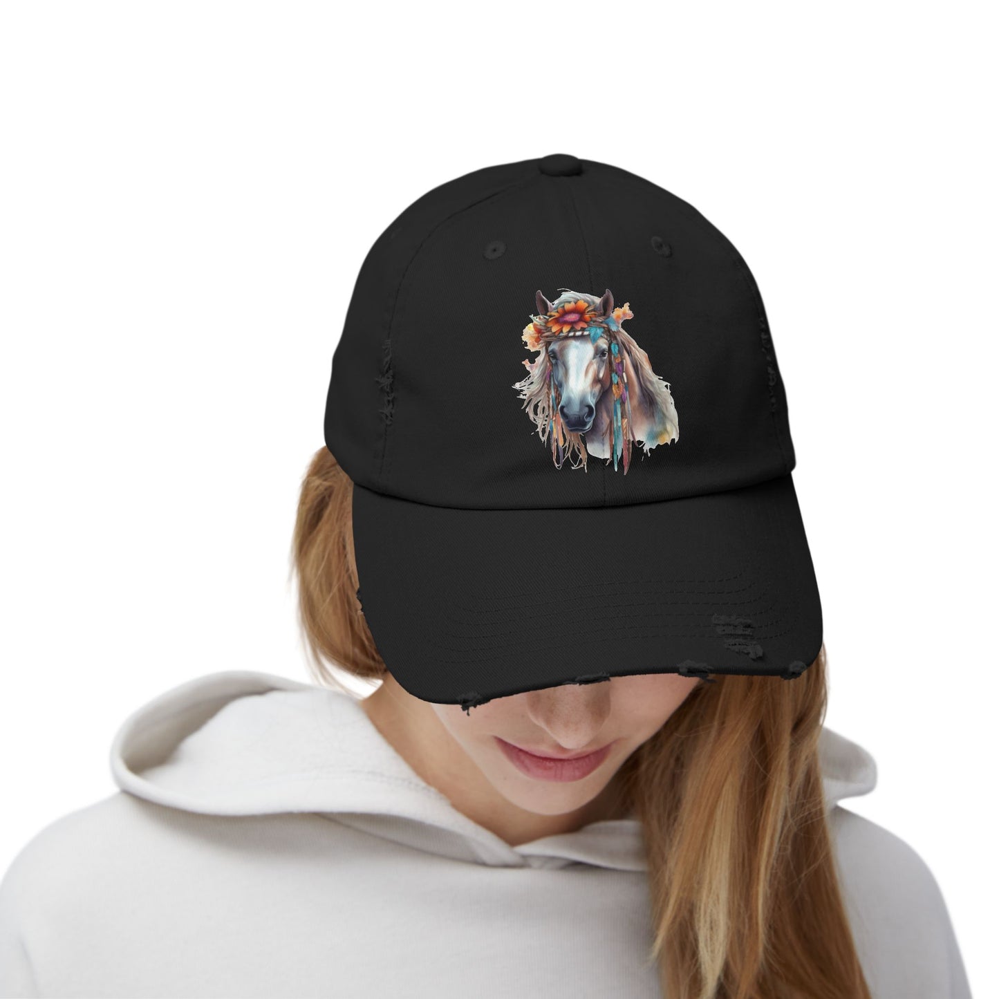 Boho Floral Horse Cap | Distressed Baseball Hat
