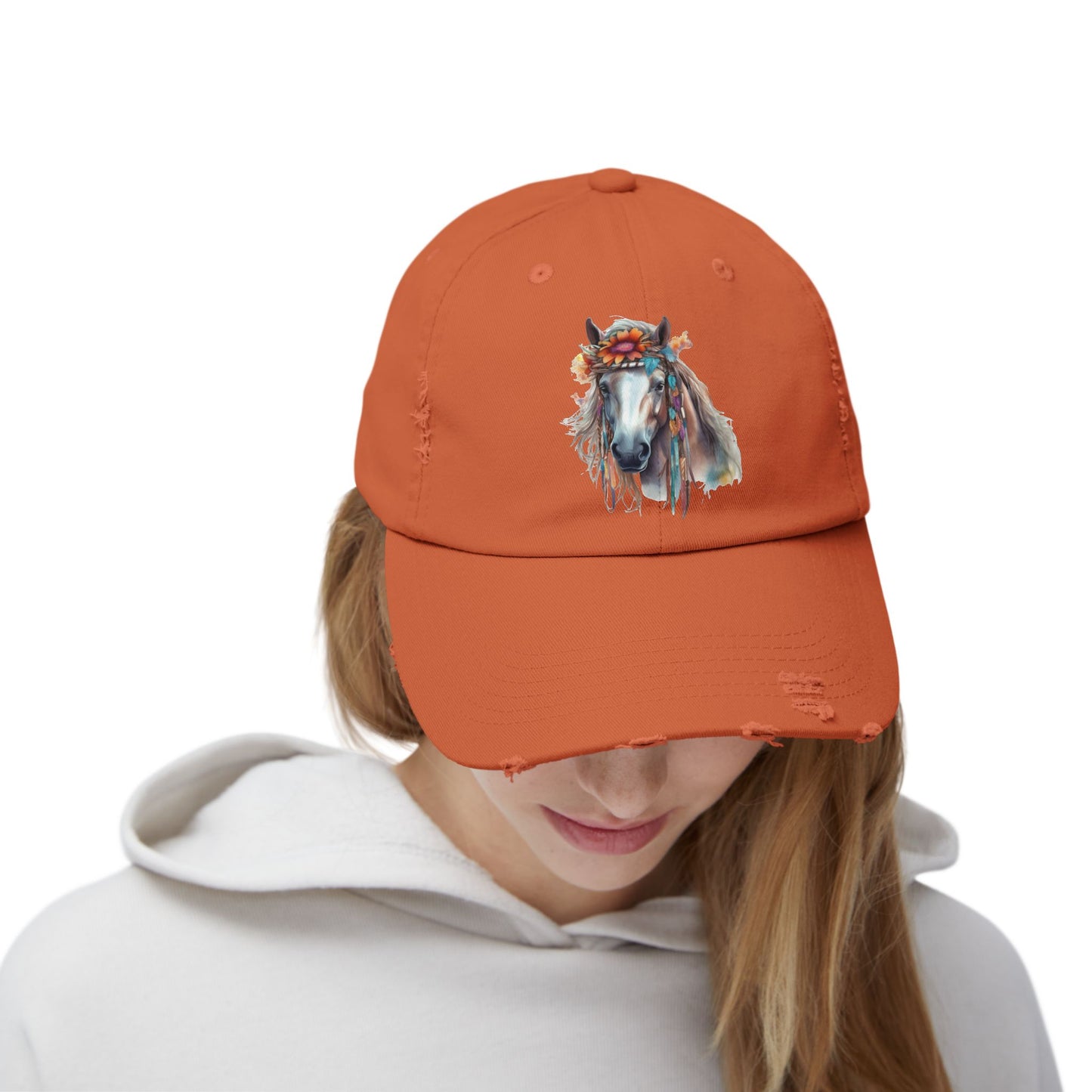 Boho Floral Horse Cap | Distressed Baseball Hat