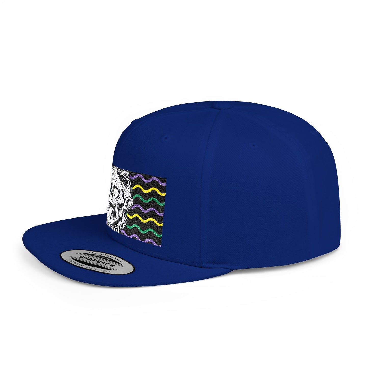 Zombie Wave Snapback Hat — Retro Neon Skull Flat-Bill Cap