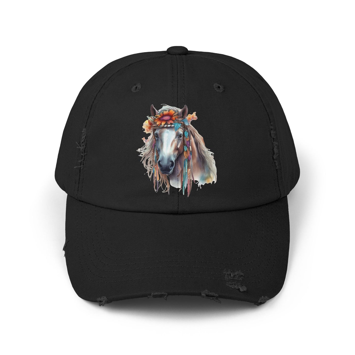 Boho Floral Horse Cap | Distressed Baseball Hat