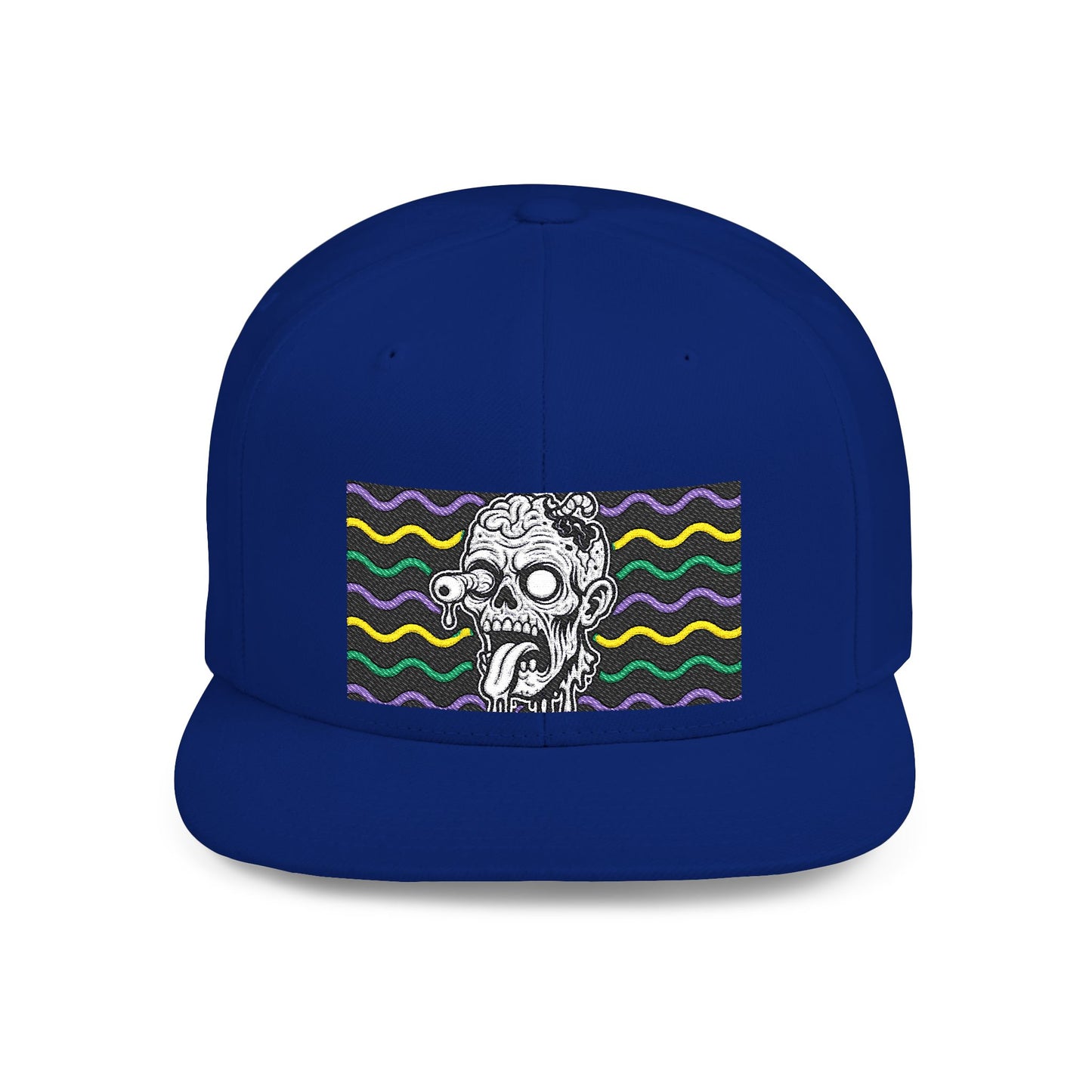 Zombie Wave Snapback Hat — Retro Neon Skull Flat-Bill Cap