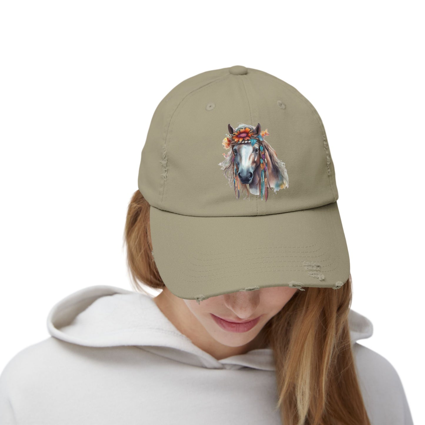 Boho Floral Horse Cap | Distressed Baseball Hat
