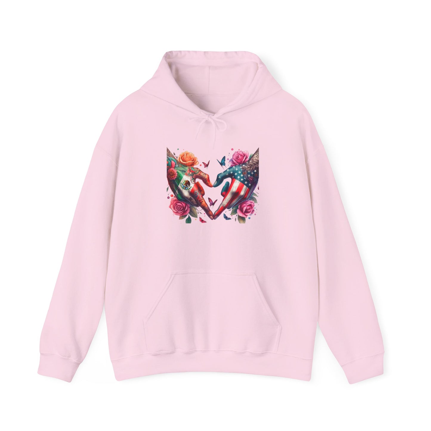 Rose and Butterfly Tattoo Hands Heart Hoodie | Colorful Heart Graphic