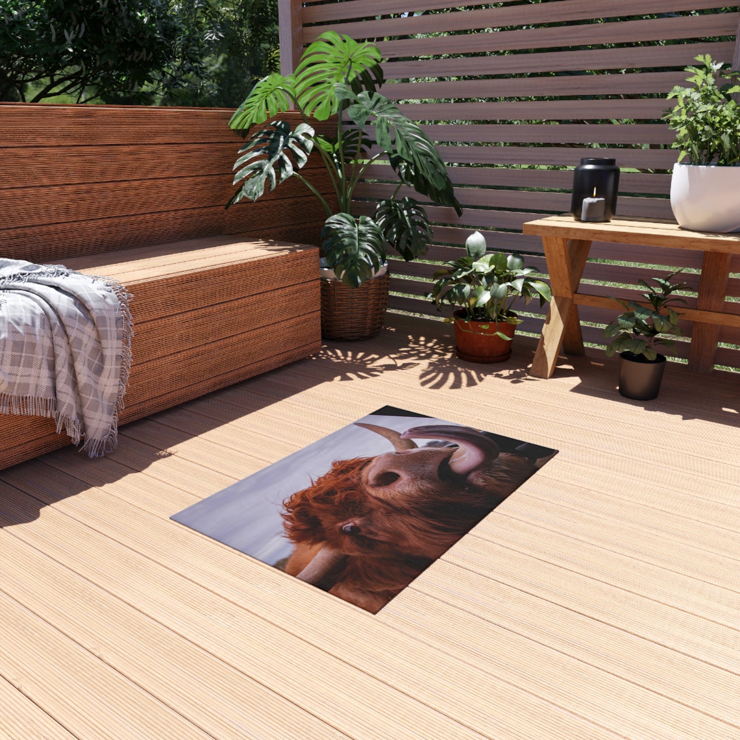 Highland Cow Tongue Photo Outdoor Rug | Funny Farm Animal Doormat