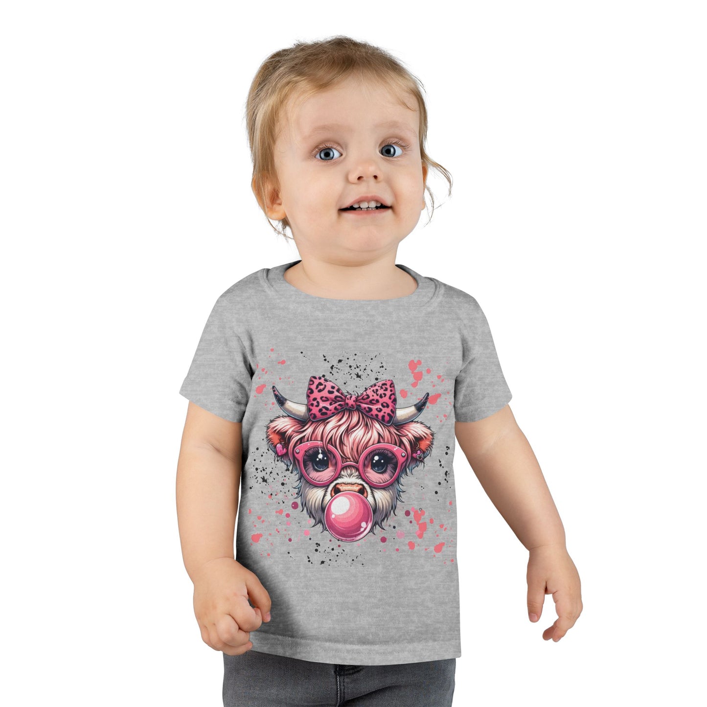 Bubblegum Cow toddler t-shirt | pink bow sunglasses playful farm animal