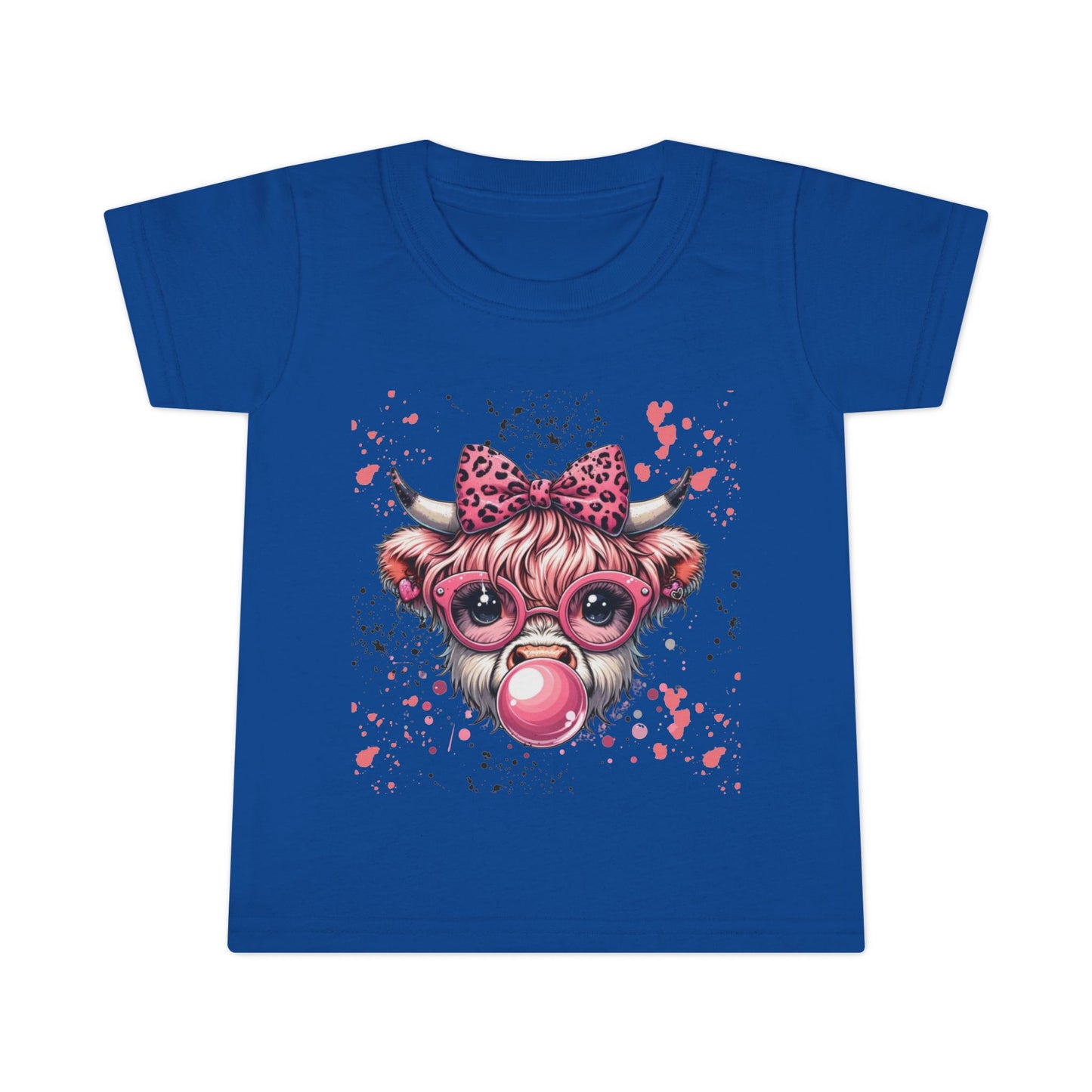 Bubblegum Cow toddler t-shirt | pink bow sunglasses playful farm animal