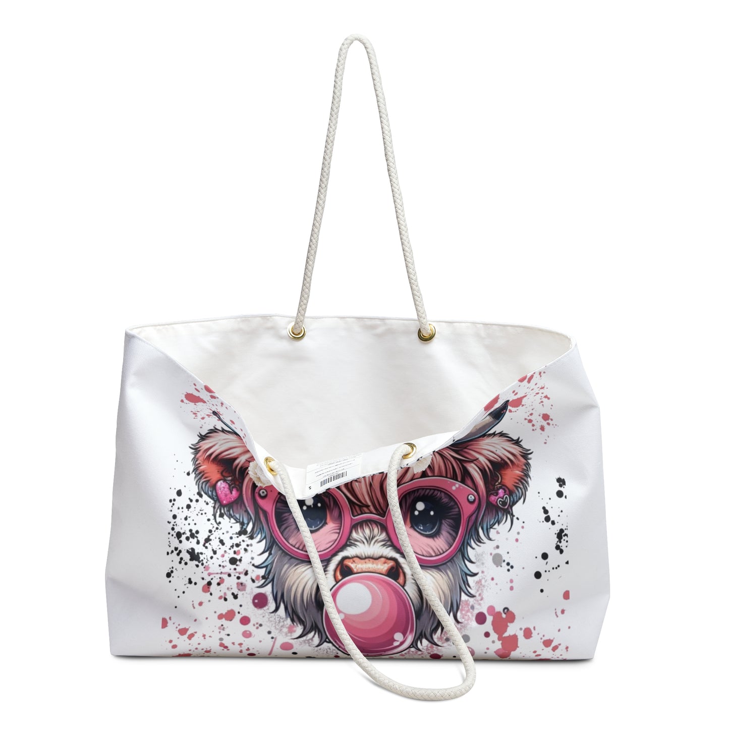 Bubblegum Cow Weekender Bag — Playful Toddler Cow with Pink Bow Sunglasses