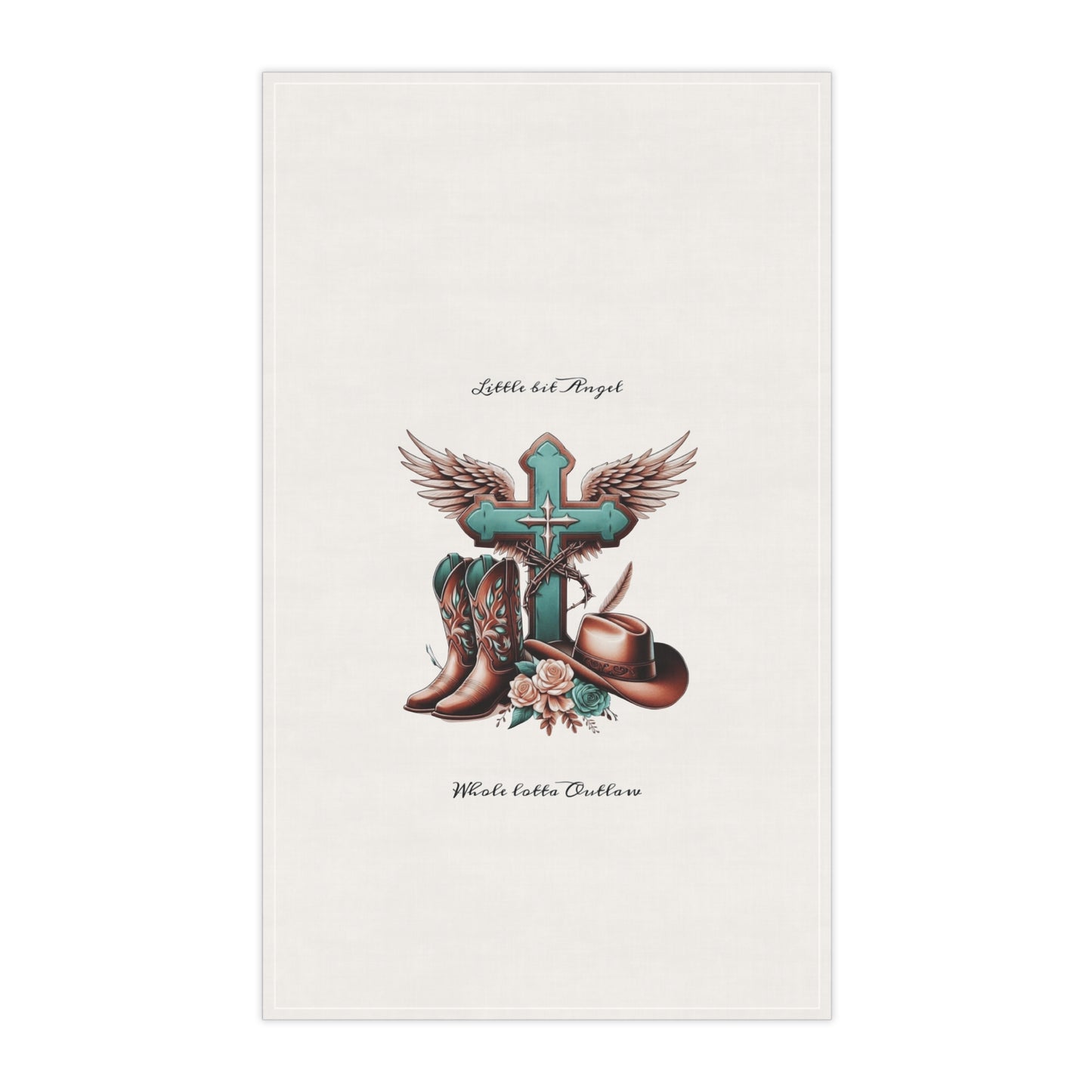 Western Cross with Boots and Hat Tea Towel | Cowboy Kitchen Decor