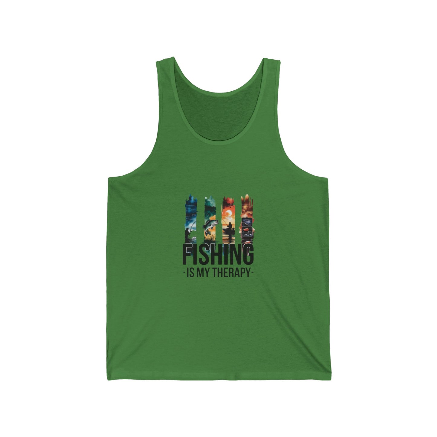 Fishing Is My Therapy tank top | fishing silhouette sunset design