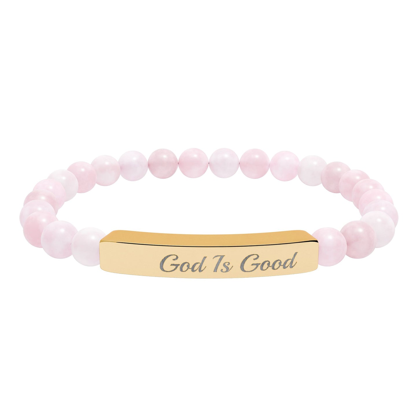 Engraved Natural Stone Stretch Bracelet — "Good Is Good" Bar