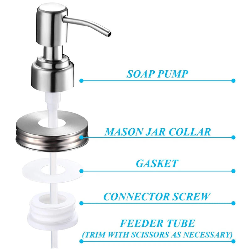 2 Pack Jar Soap Dispenser Lids Kit Stainless Steel Lotion Dispenser Pump Soap Dispenser Lids Rust Proof Bathroom-A21I