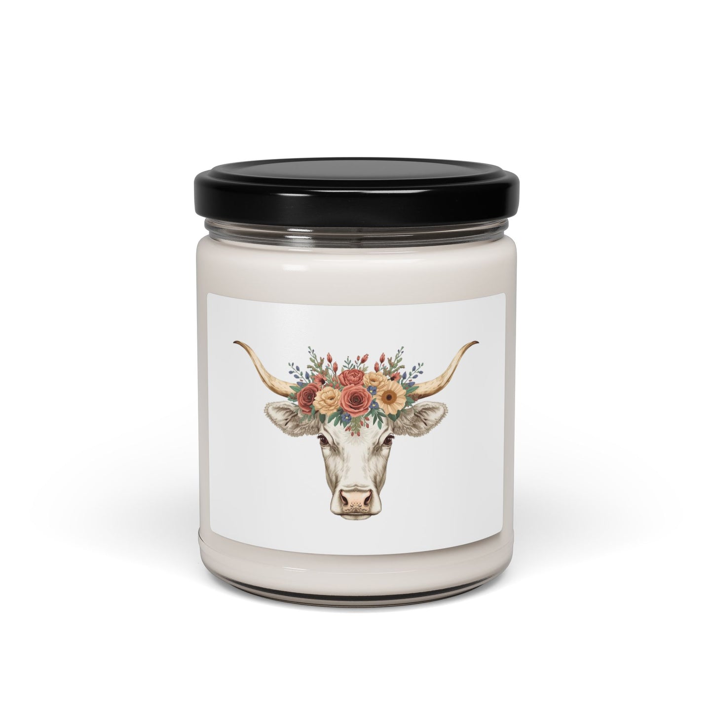 Floral Longhorn Candle 9oz Soy Candle | Cow Skull with Flower Crown