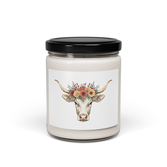 Floral Longhorn Candle 9oz Soy Candle | Cow Skull with Flower Crown
