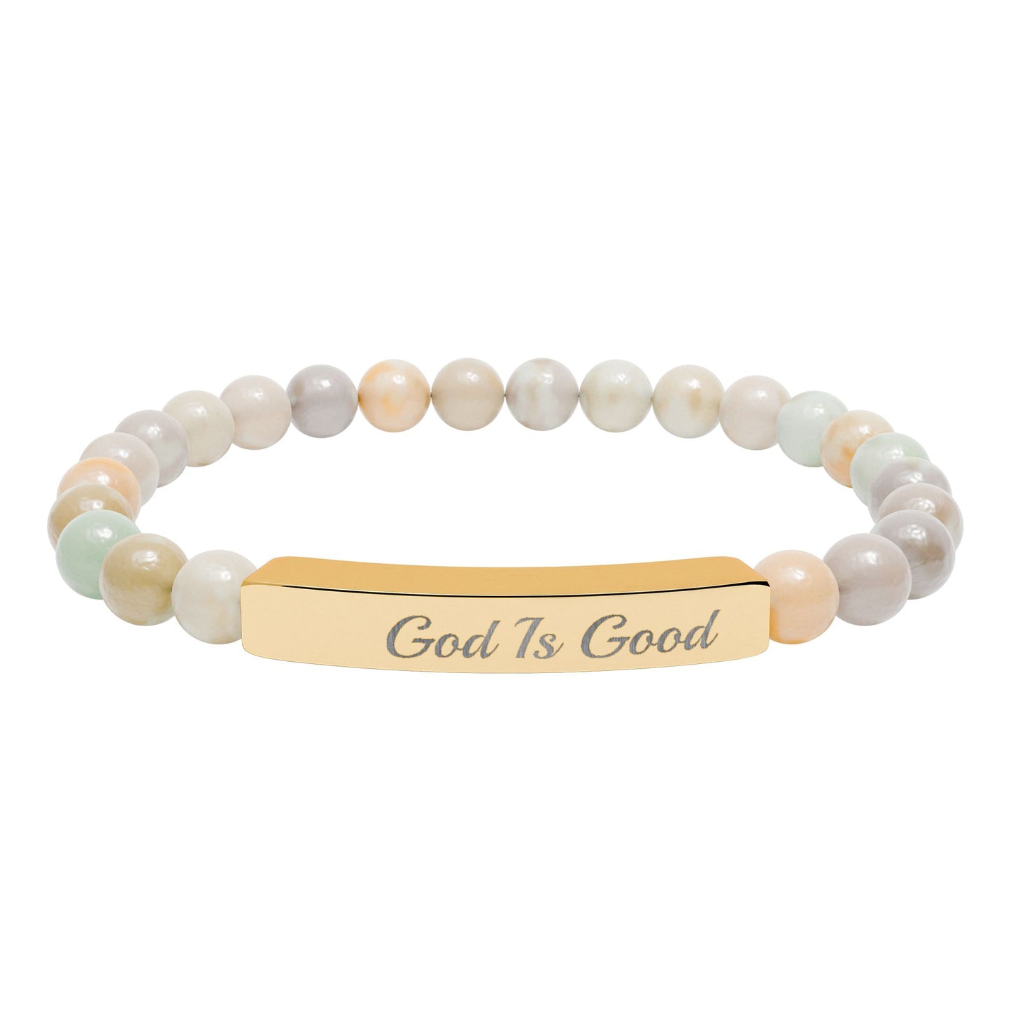 Engraved Natural Stone Stretch Bracelet — "Good Is Good" Bar