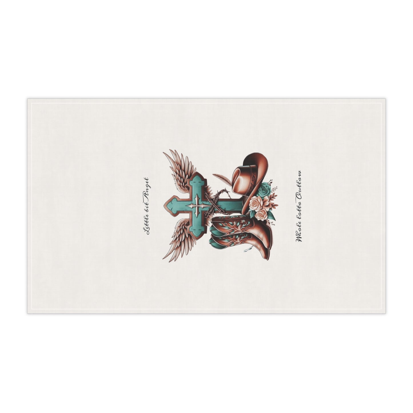 Western Cross with Boots and Hat Tea Towel | Cowboy Kitchen Decor