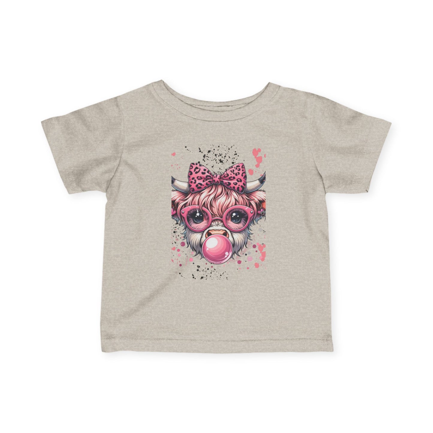 Pink Bubblegum Cow Infant Tee | Cute Cow Face with Glasses & Bow