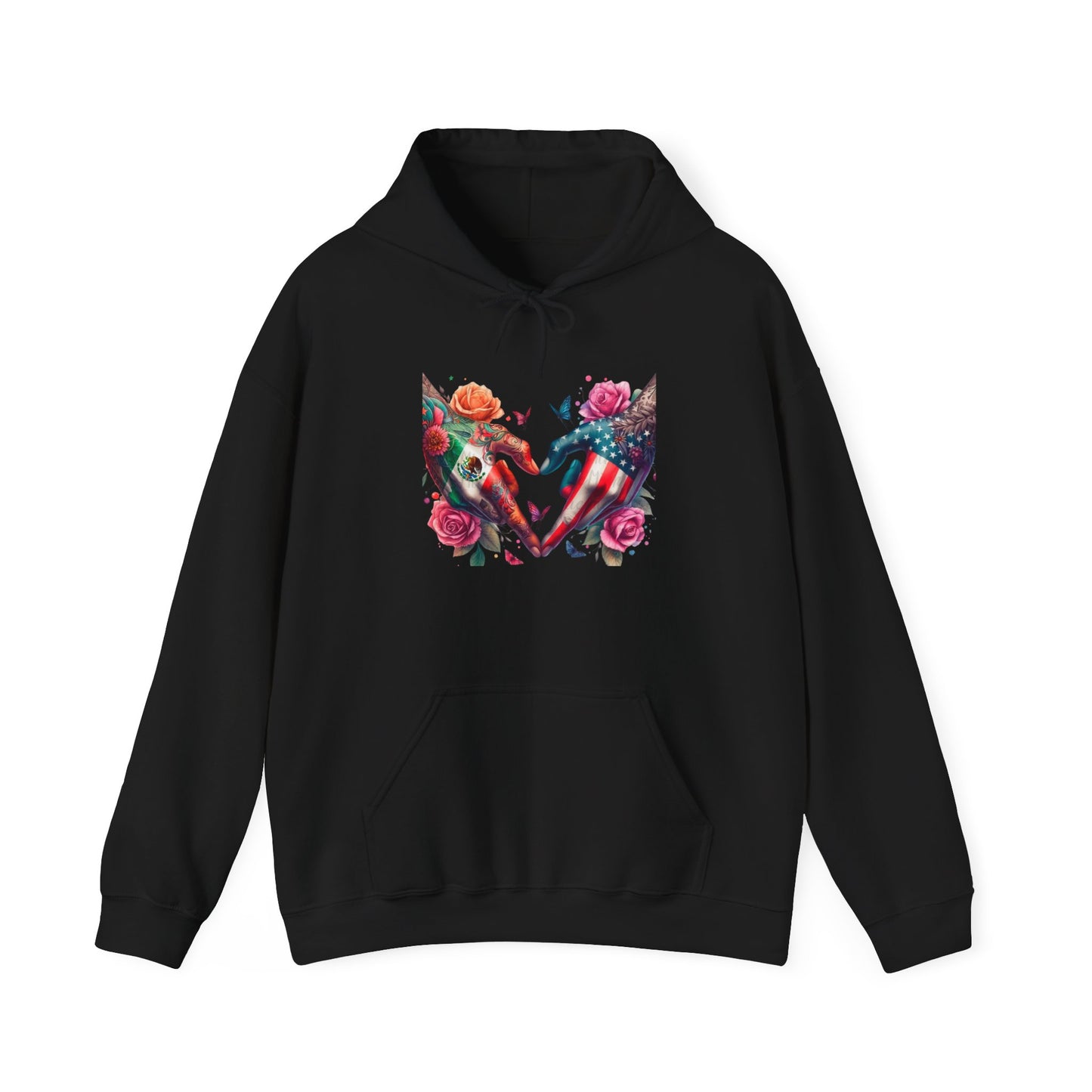 Rose and Butterfly Tattoo Hands Heart Hoodie | Colorful Heart Graphic