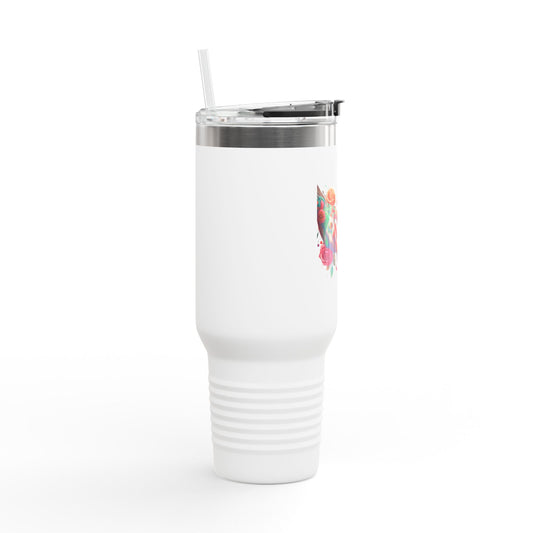 Colorful Floral Elephant Heart Travel Mug | 40oz Insulated Tumbler