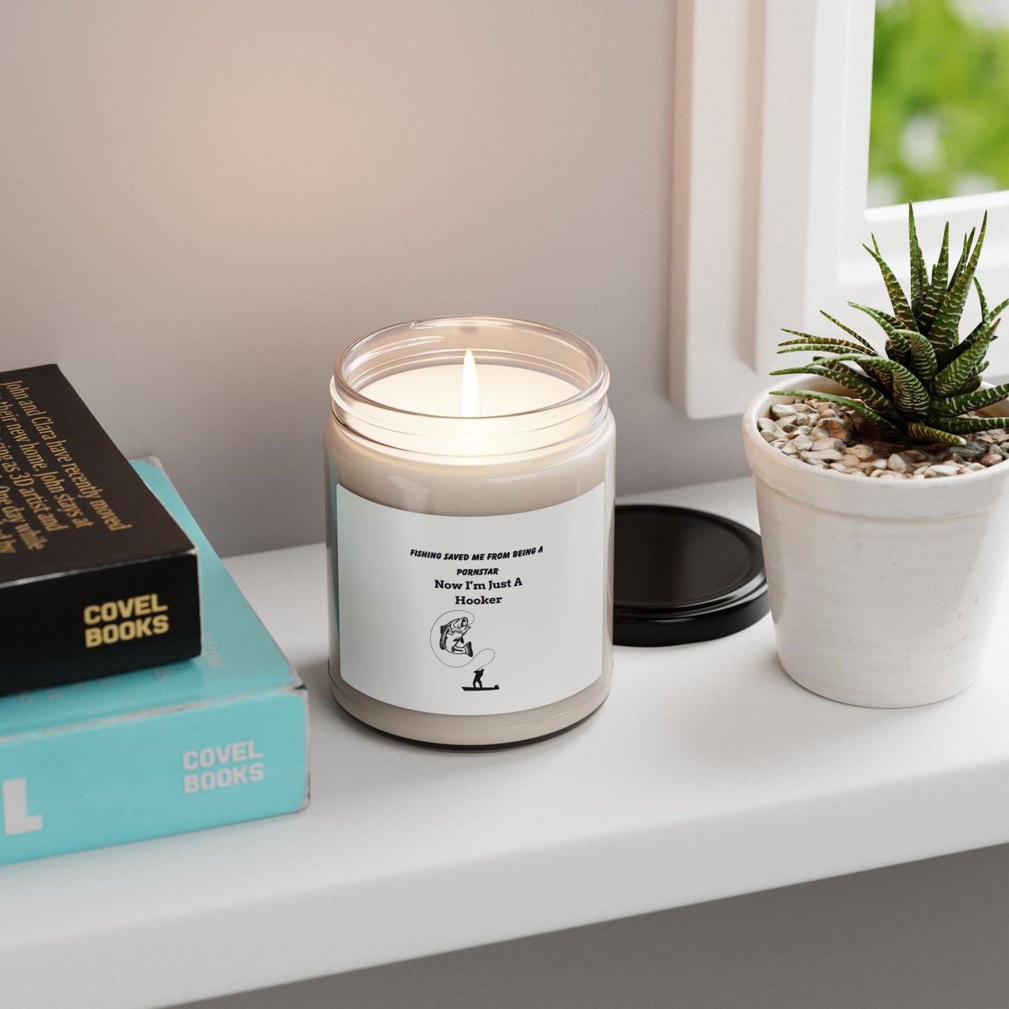 Funny Fishing Hooker Illustration Candle | Scented Soy Candle, 9oz