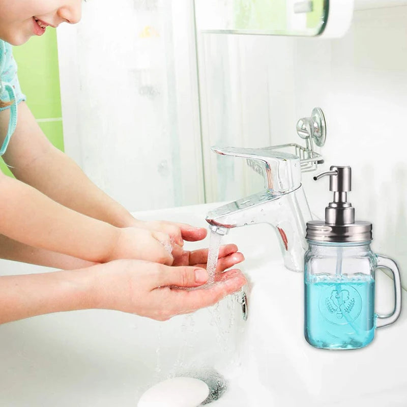 2 Pack Jar Soap Dispenser Lids Kit Stainless Steel Lotion Dispenser Pump Soap Dispenser Lids Rust Proof Bathroom-A21I