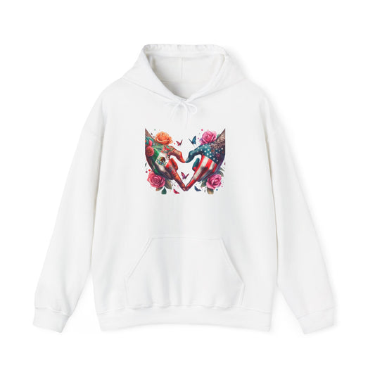 Rose and Butterfly Tattoo Hands Heart Hoodie | Colorful Heart Graphic