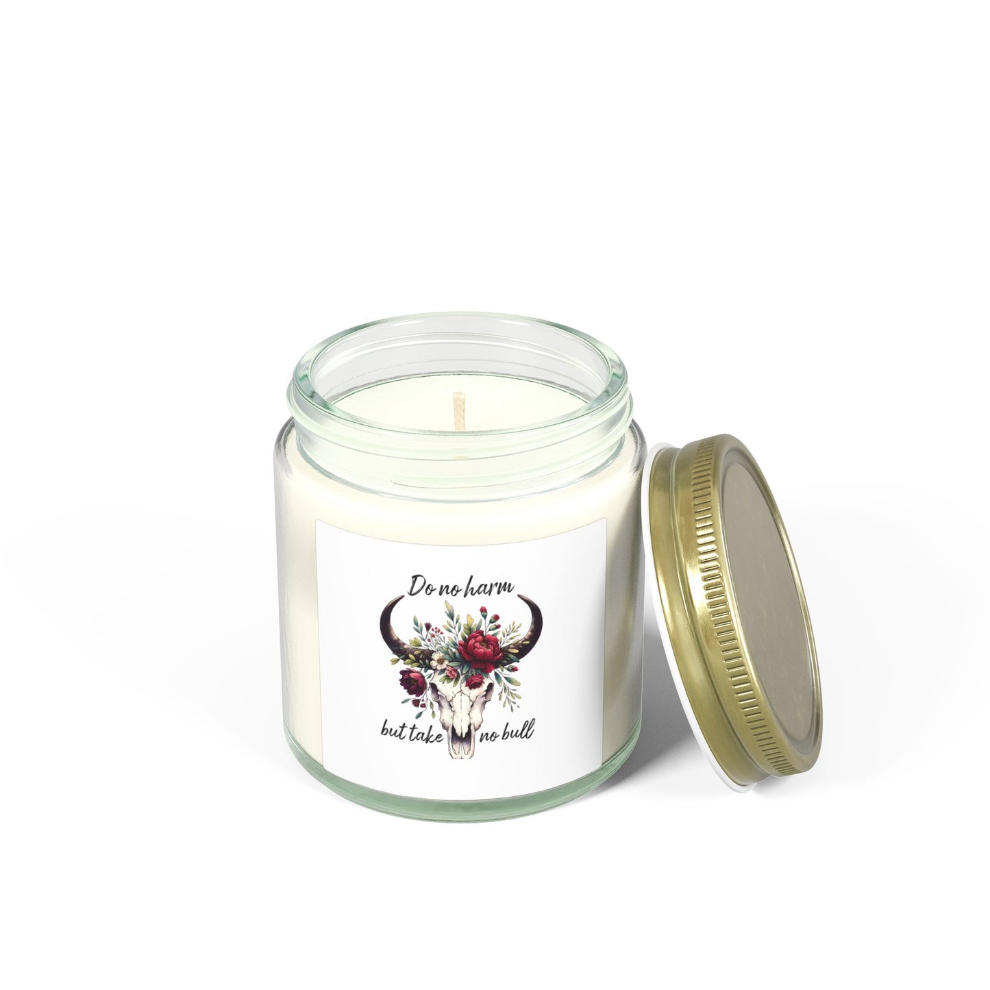 Floral Bull Skull Southwestern Cow Skull Candle | Scented Coconut Apricot Wax
