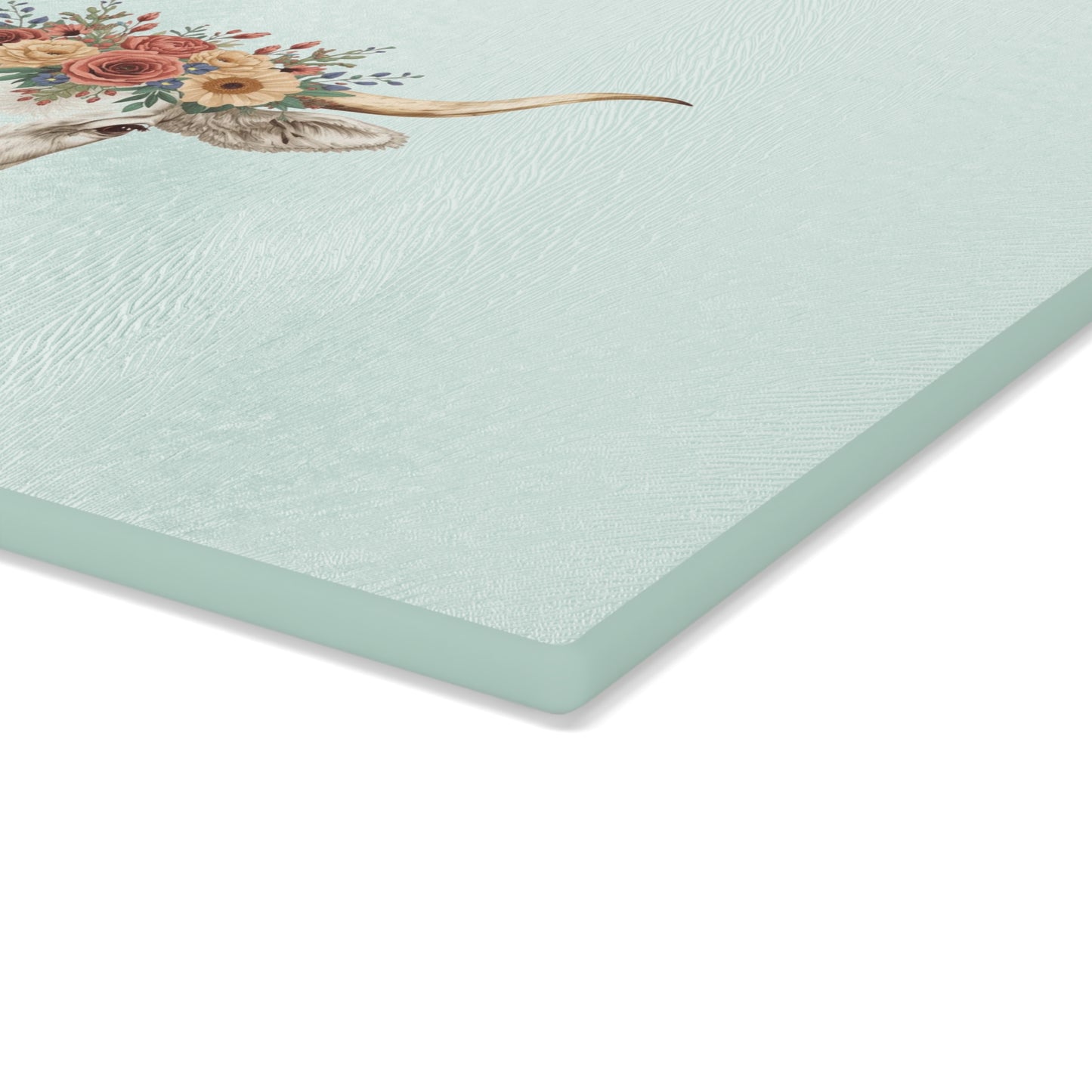 Floral Horn Cow Glass Cutting Board | Farmhouse Kitchen Decor