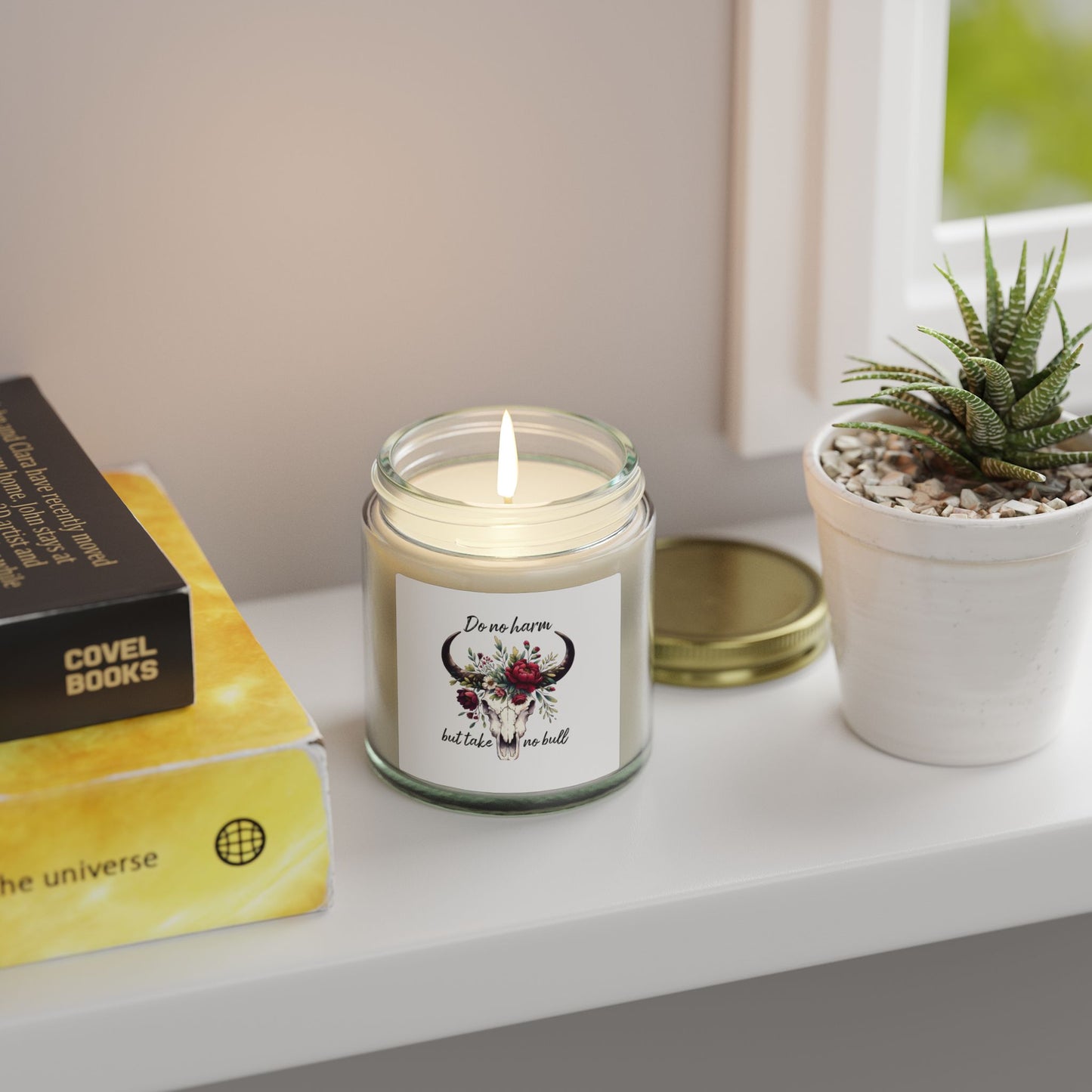 Floral Bull Skull Southwestern Cow Skull Candle | Scented Coconut Apricot Wax