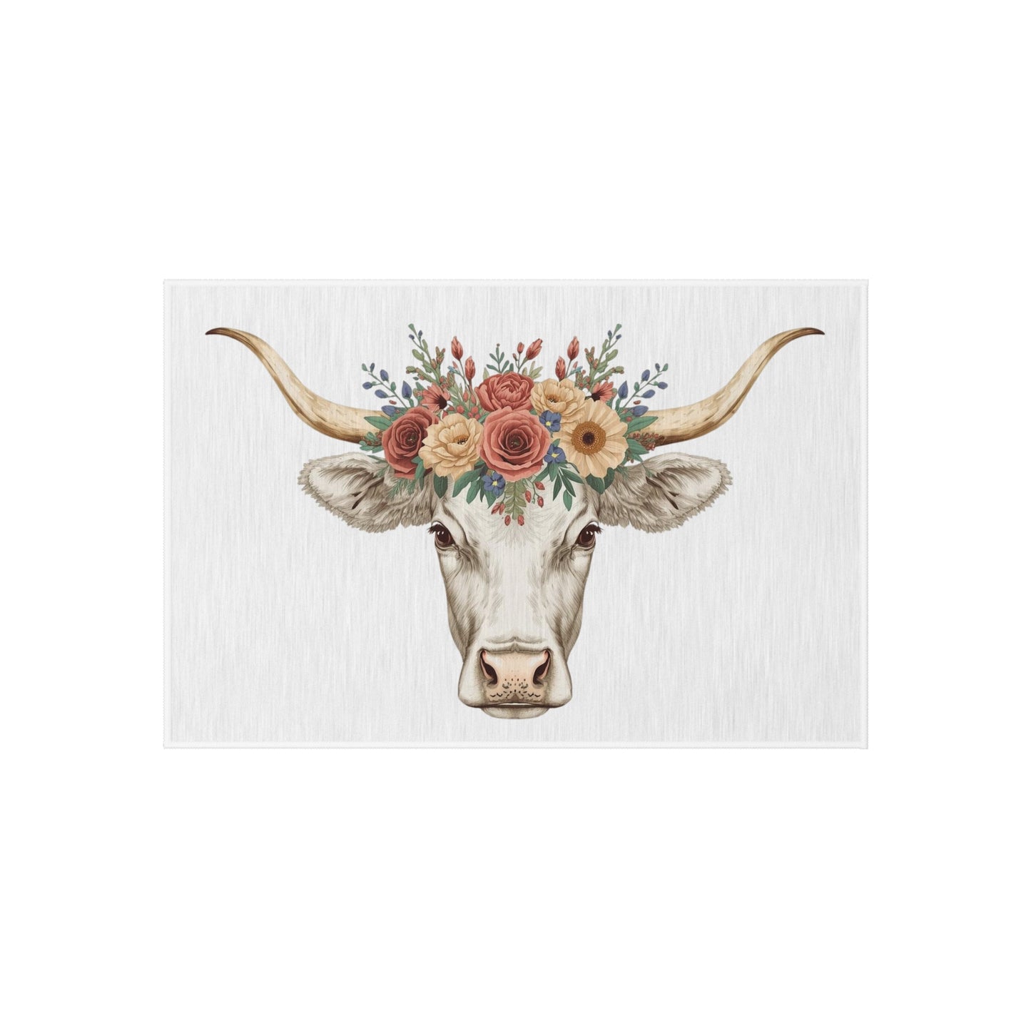 Floral Longhorn Cow Outdoor Rug | Farmhouse Boho Patio Mat