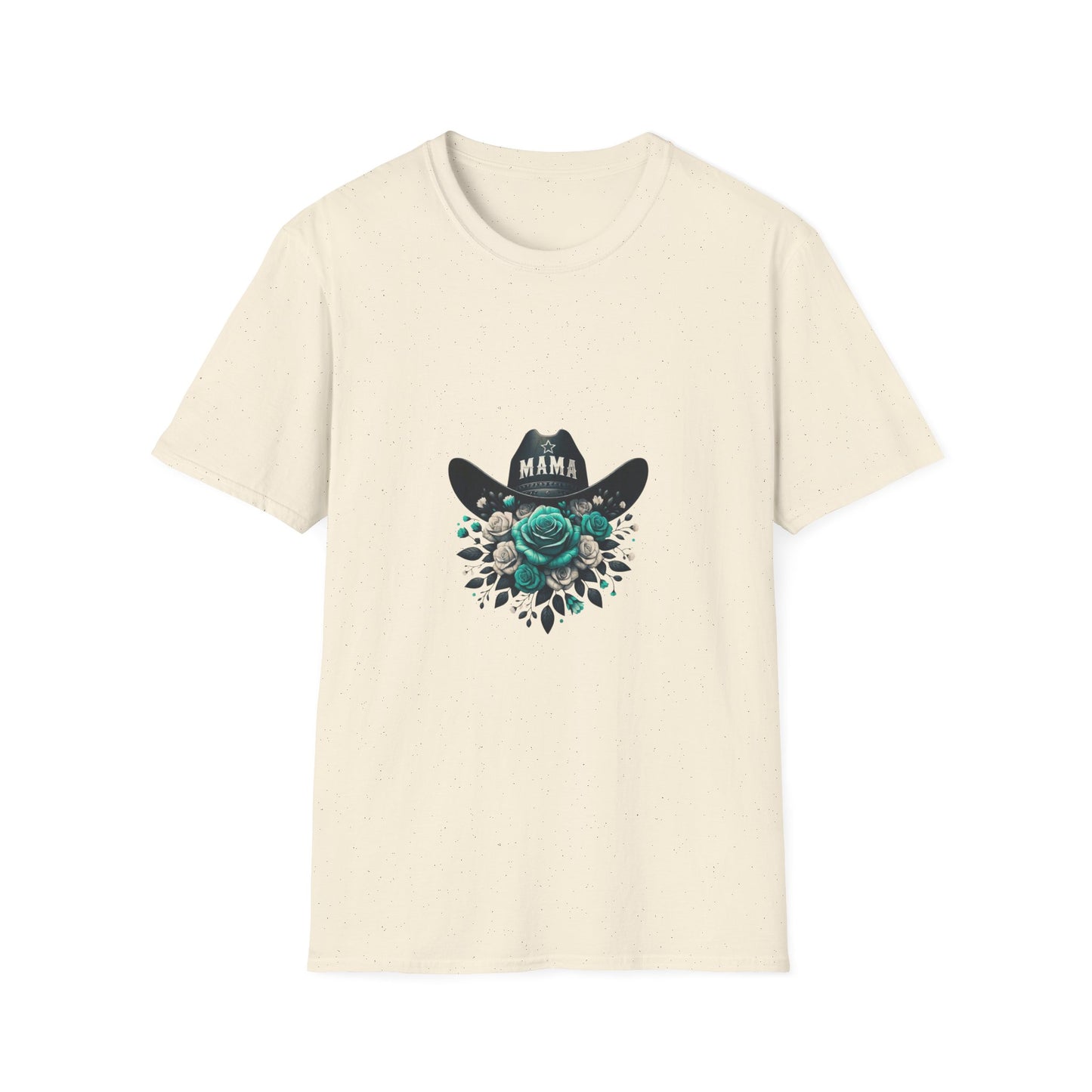 Mama Cowgirl Hat with Teal Rose T-Shirt | Floral Western Mom Tee