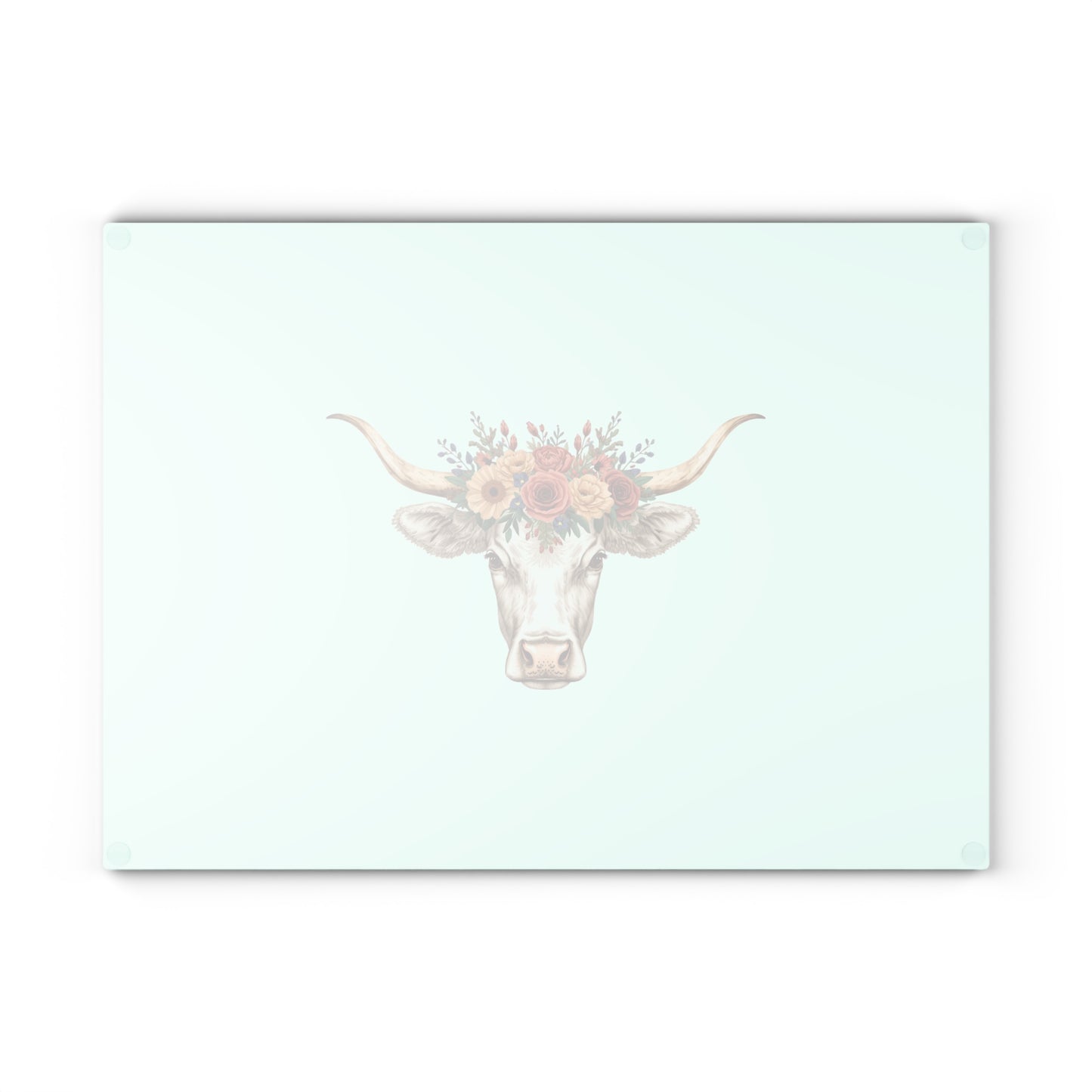 Floral Horn Cow Glass Cutting Board | Farmhouse Kitchen Decor