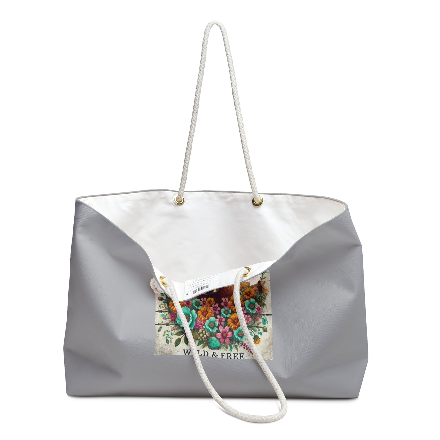 Highland Cow Floral 'Wild & Free' Weekender Bag | Boho Travel Tote